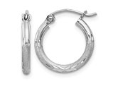 Extra Small Satin and Diamond Cut Hoop Earrings in Sterling Silver 1/2 Inch (2.0mm)