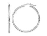 Medium Satin and Diamond Cut Hoop Earrings in Sterling Silver 1 1/2 Inch (2.0mm)