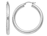 Large Diamond Cut Hoop Earrings in Sterling Silver 1 1/2 Inch (4.0mm)