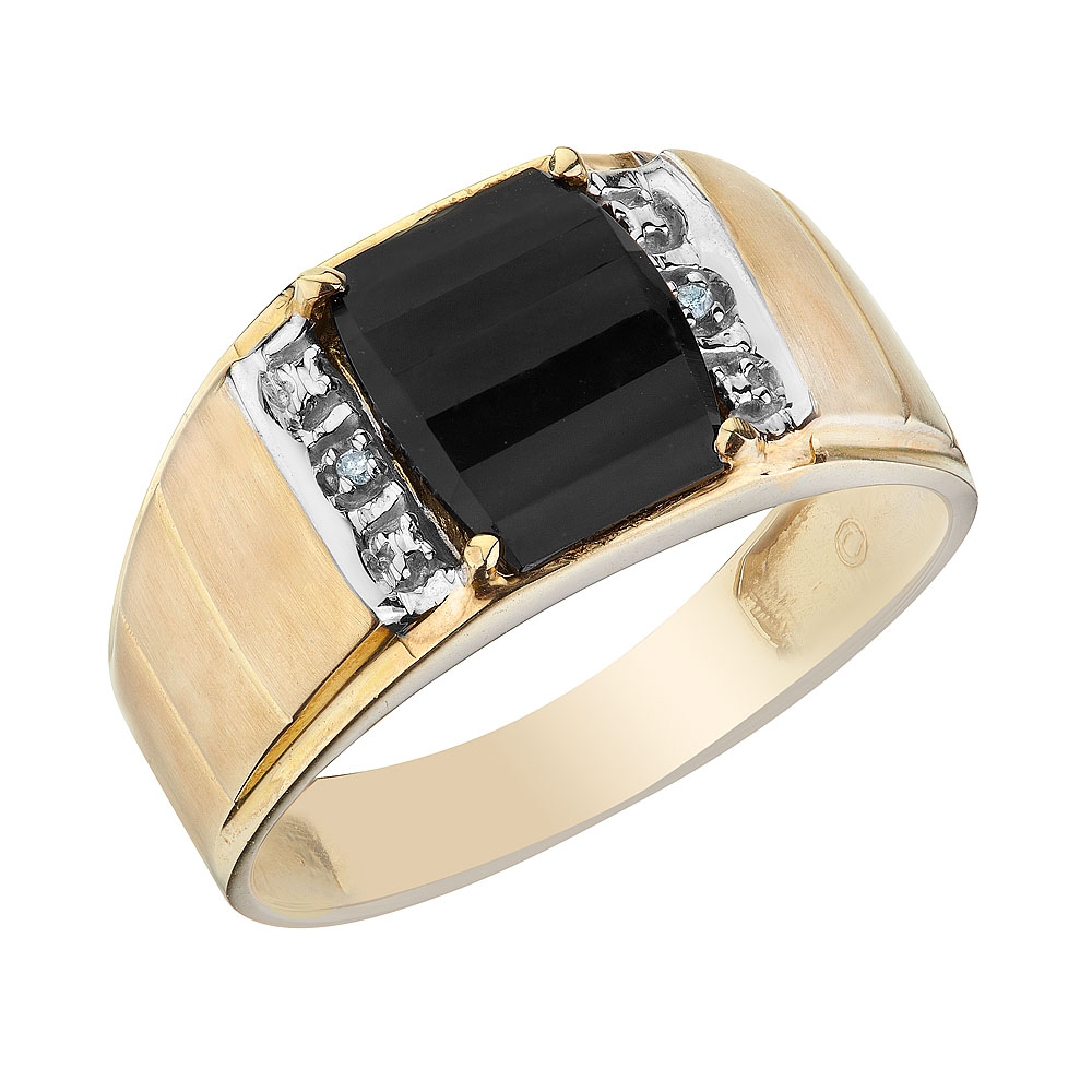 Mens Onyx Ring With Diamonds In 10k Yellow Gold Ebay