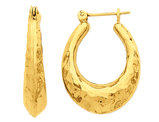 14K Yellow Gold Hammered Fancy Hollow Hoop Earrings