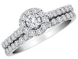 1.00 Carat (ctw H-I, I2-I3) Diamond Halo Engagement Ring & Wedding Band in 10K White Gold