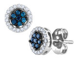 1/4 Carat (ctw) White & Blue Diamond Cluster Earrings in 10K White Gold