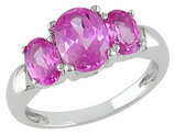 Created Pink Sapphire Three-stone Ring 5.0 Carat (ctw) in Sterling Silver