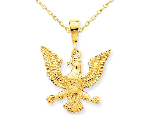 American Eagle Charm Pendant Necklace In 14k Yellow Gold With Chain