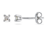 1/10 Carat (ctw I2-I3) Princess Cut Diamond Solitaire Stud Earrings in Sterling Silver