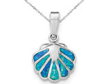 Lab-Created Blue Opal Sea Shell Pendant Necklace in Sterling Silver with Chain