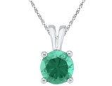 1.30 Carat (ctw) Lab-Created Emerald Solitaire Pendant Necklace in Sterling Silver with Chain