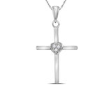 Sterling Silver Cross Pendant Necklace with Accent Diamond and Chain