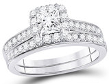 1.25 Carat (ctw G-H, I1) Princess-Cut Halo Diamond Engagement Ring Bridal Wedding Set in 14K White Gold