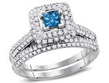 1.25 Carat (H-I, I2-I3) Blue Diamond Engagement Ring Bridal Wedding Set in 14K White Gold