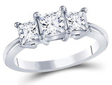 1.50 Carat (ctw H-I, I1) Three Stone Princess Cut Diamond Anniversary Ring in 14K White Gold