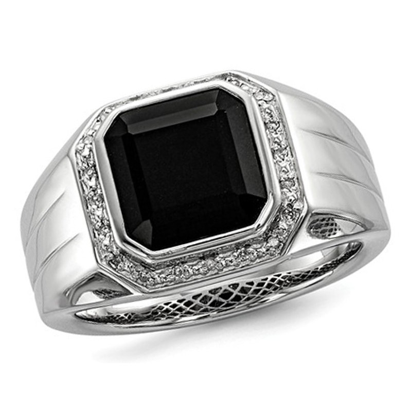 Mens Black Onyx Ring With Accent Diamonds In Sterling Silver Ebay