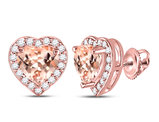 10K Rose Pink Gold 1.20 Carat (ctw) Morganite Heart Earrings with 1/4 Carat (ctw) Diamonds