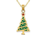 14K Yellow Gold Christmas Tree Charm Pendant Necklace with Chain