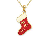 14K Yellow Gold Ho Ho Ho Christmas Stocking Charm Pendant Necklace with Chain