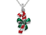 Sterling Silver Candy Cane Charm Pendant Necklace with Chain