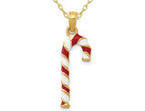 14K Yellow Gold Candy Cane Charm Pendant Necklace with Chain