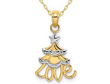 14K Yellow Gold Christmas Tree LOVE Charm Pendant Necklace with Chain