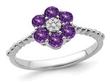 9/10 Carat (ctw) Natural Amethyst Flower Ring in 14K White Gold