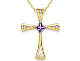 3/10 Carat (ctw) Amethyst Cross Pendant Necklace in 10K Yellow Gold with Chain