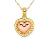14K Yellow and Rose Pink Gold Heart Charm Pendant Necklace with Chain