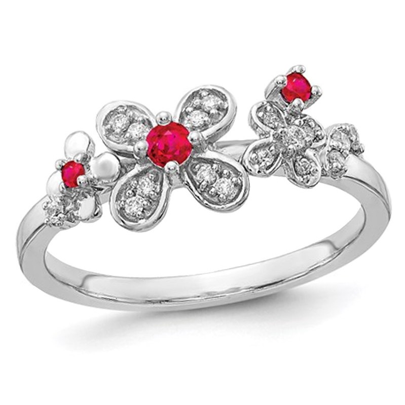 1/8 Carat (ctw) Ruby Flower Ring 14K White Gold | eBay