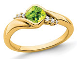 3/5 Carat (ctw) Cushion-Cut Natural Peridot Ring in 14K Yellow Gold