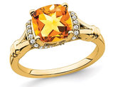 1.90 Carat (ctw) Citrine Ring in 14K Yellow Gold with Diamonds