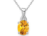 2.00 Carat (ctw) Oval Drop Citrine Pendant Necklace in 14K White Gold with Chain