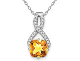 2.00 Carat (ctw) Citrine Twist Pendant Necklace in 14K White Gold with Diamonds and Chain