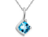 2.00 Carat (ctw) Blue Topaz Pendant Necklace in 14K White Gold With Chain