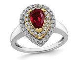 1.00 Carat (ctw) Lab-Created Ruby Teardrop Ring in 14K White Gold with Lab-Grown Diamonds