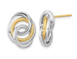 14K Yellow and White Gold Fancy Textured Post Earrings