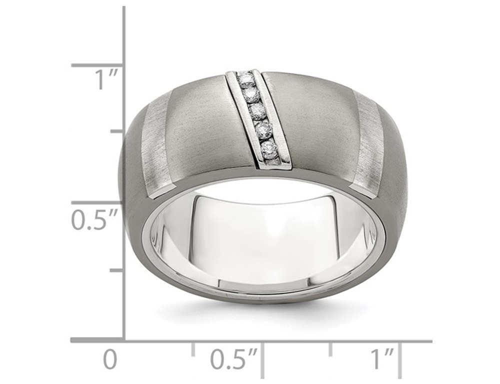 Mens 1/10 Carat (ctw) Diamond Ring Band in Brushed Titanium