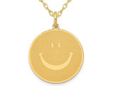 14K Yellow Gold Polished Smiley Face Charm Pendant Necklace with Chain