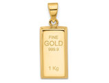 14K Yellow Gold Polished Gold Bar Charm Pendant (No Chain)