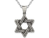 Antiqued Sterling Silver Star of David Medal Pendant Necklace with Chain