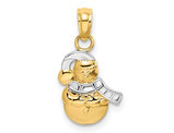 14K Yellow and White Gold Christmas Snowman Charm Pendant Necklace (NO CHAIN)