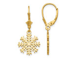 Winter Snowflake Dangle Drop Earrings in 14K Yellow Gold