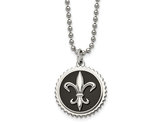 Mens Titanium Black Fleur de Lis Disc Pendant Necklace with Chain