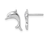 Sterling Silver Dolphin Charm Earrings with Accent Diamonds