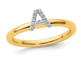 14K Yellow and White Gold Intial - A - Ring with Accent Diamond