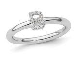 14K White Gold Intial - B - Ring with Accent Diamond