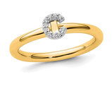 14K Yellow and White Gold Intial - C - Ring with Accent Diamond