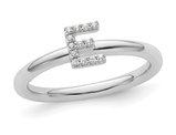 14K White Gold Intial - E - Ring with Accent Diamond