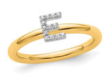 14K Yellow and White Gold Intial - E - Ring with Accent Diamond