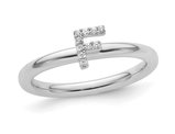 14K White Gold Intial - F - Ring with Accent Diamond