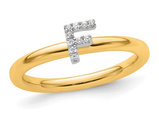 14K Yellow and White Gold Intial - F - Ring with Accent Diamond