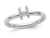 14K White Gold Intial - H - Ring with Accent Diamond